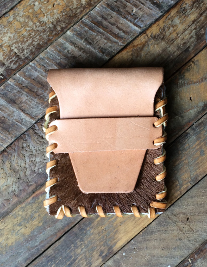 Laced Wallet in Brown and White Cowhide & Vegetable Tanned Leather