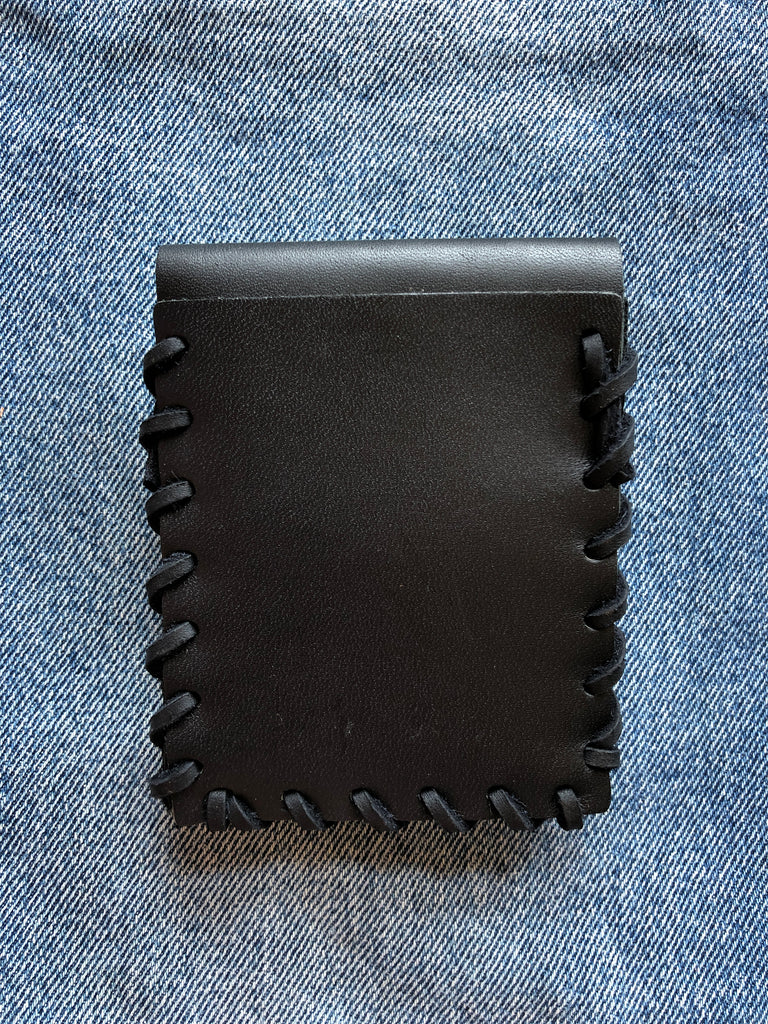 Laced Wallet in Black Leather with Black Rawhide