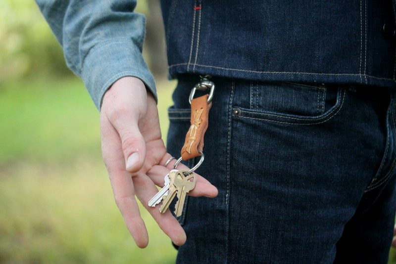 Laced Key Fob in Natural Vegetable Tanned Leather