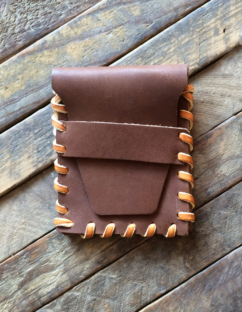 Laced Wallet in Chestnut Leather with Natural Rawhide