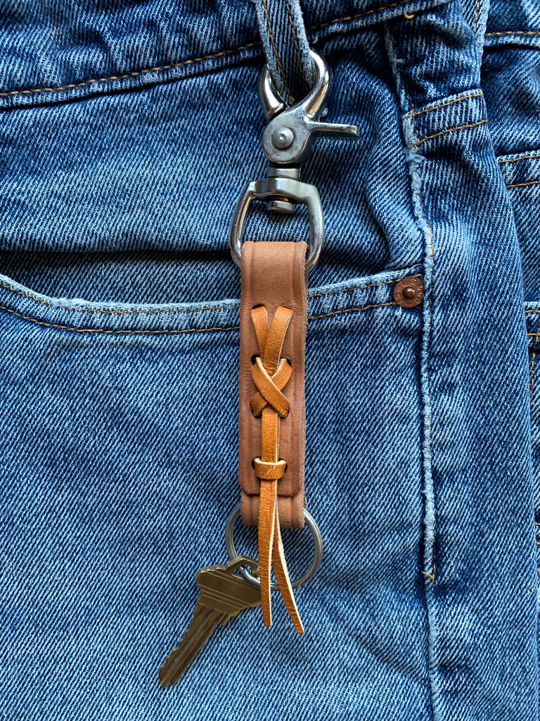 Laced Key Fob in Natural Vegetable Tanned Leather