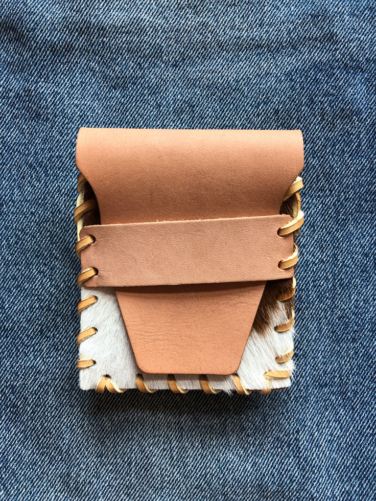 Laced Wallet in Brown and White Cowhide & Vegetable Tanned Leather