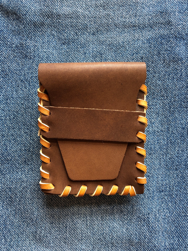 Laced Wallet in Chestnut Leather with Natural Rawhide