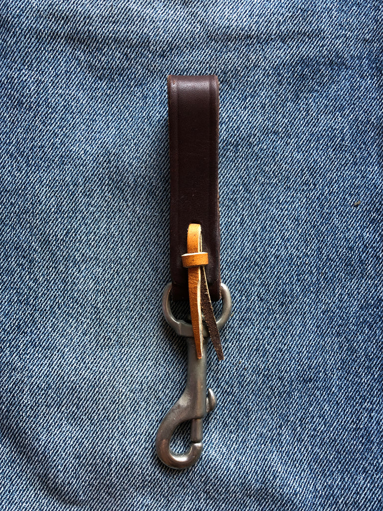 Loop Key Fob in Chocolate Brown Leather with Natural Rawhide